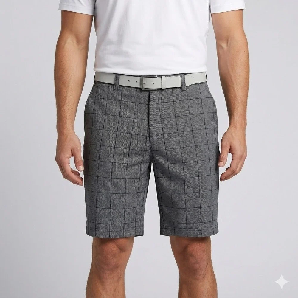 PGA TOUR Golf Shorts Active Waistband Stretch Accessory Pocket 40 Grey Plaid NWT